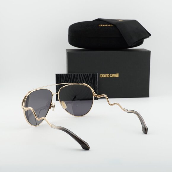 Roberto Cavalli SRC090M 0300 Sunglasses Gold Aviator Frame, Grey Lenses main image 8